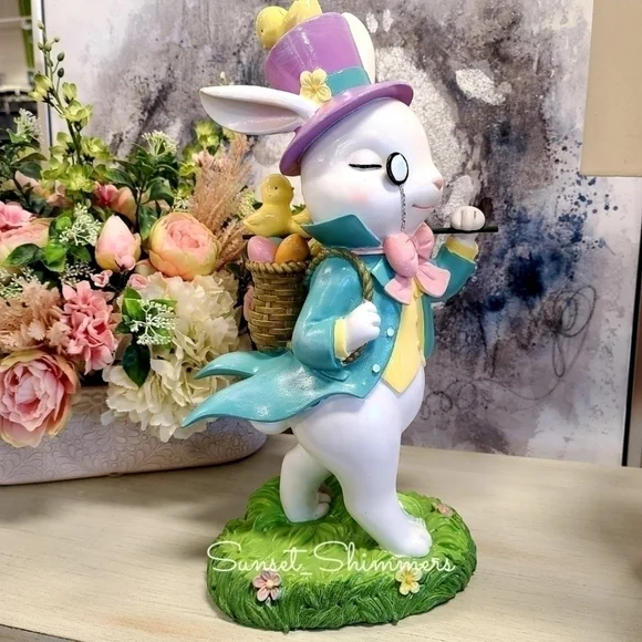 XL 20" FAO SCHWARZ MAD HATTER Victorian Easter BUNNY RABBIT Statue Figurine New - Picture 2 of 12